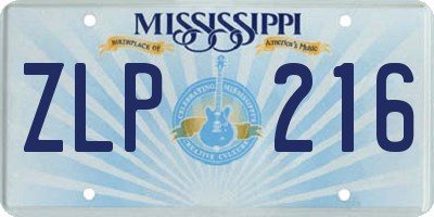 MS license plate ZLP216