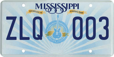 MS license plate ZLQ003