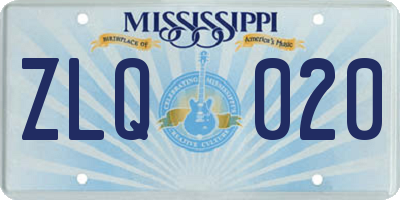 MS license plate ZLQ020