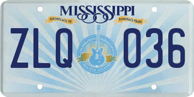 MS license plate ZLQ036