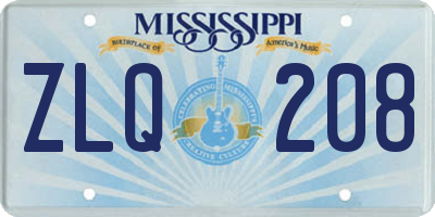 MS license plate ZLQ208