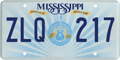 MS license plate ZLQ217