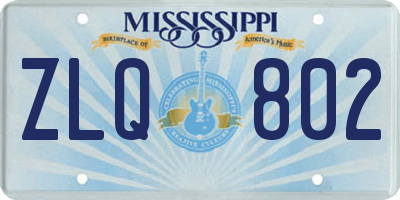 MS license plate ZLQ802