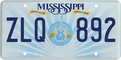 MS license plate ZLQ892