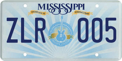 MS license plate ZLR005