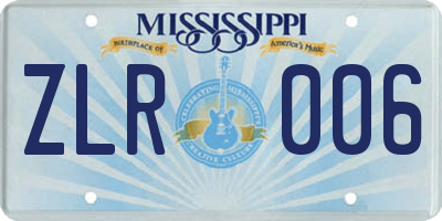 MS license plate ZLR006