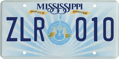 MS license plate ZLR010