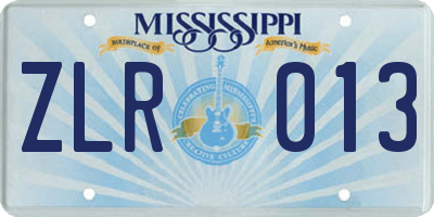 MS license plate ZLR013