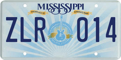 MS license plate ZLR014