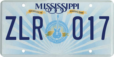 MS license plate ZLR017