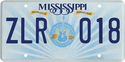 MS license plate ZLR018