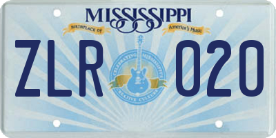 MS license plate ZLR020