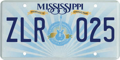 MS license plate ZLR025