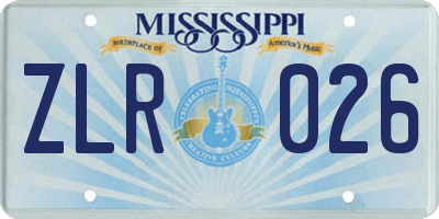 MS license plate ZLR026