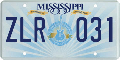MS license plate ZLR031