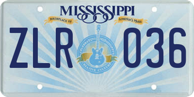 MS license plate ZLR036