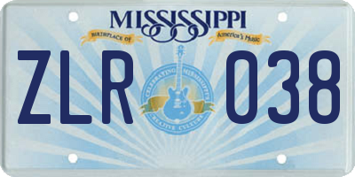 MS license plate ZLR038