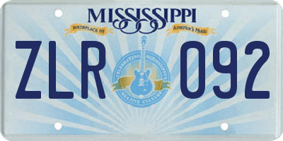 MS license plate ZLR092