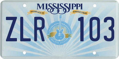 MS license plate ZLR103