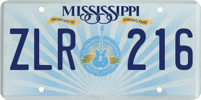 MS license plate ZLR216