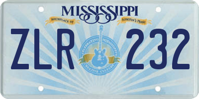 MS license plate ZLR232