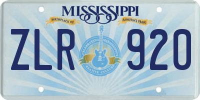 MS license plate ZLR920
