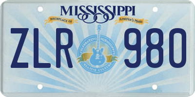 MS license plate ZLR980