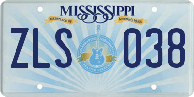 MS license plate ZLS038
