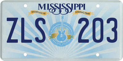 MS license plate ZLS203