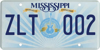 MS license plate ZLT002