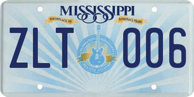 MS license plate ZLT006