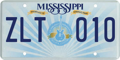 MS license plate ZLT010