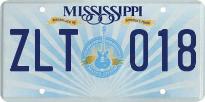 MS license plate ZLT018