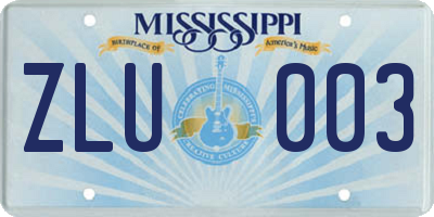 MS license plate ZLU003