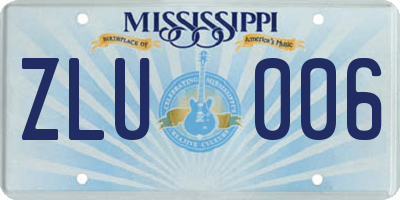 MS license plate ZLU006