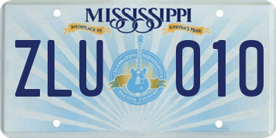 MS license plate ZLU010