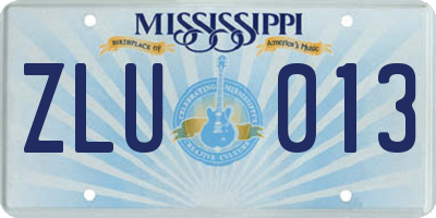 MS license plate ZLU013