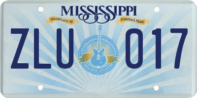 MS license plate ZLU017