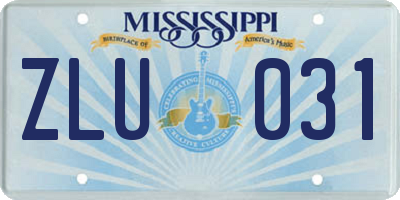 MS license plate ZLU031