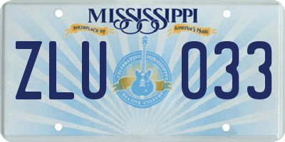 MS license plate ZLU033