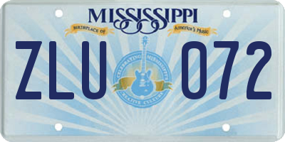 MS license plate ZLU072