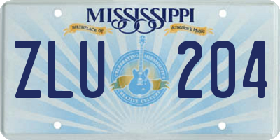 MS license plate ZLU204
