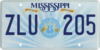 MS license plate ZLU205