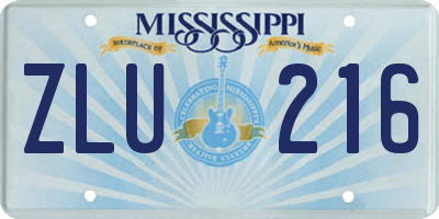 MS license plate ZLU216