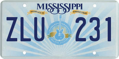 MS license plate ZLU231