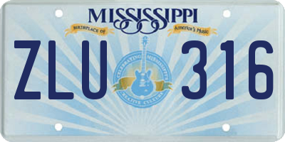MS license plate ZLU316