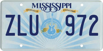 MS license plate ZLU972