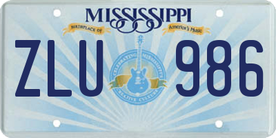 MS license plate ZLU986