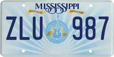 MS license plate ZLU987