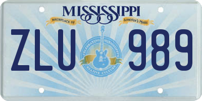 MS license plate ZLU989